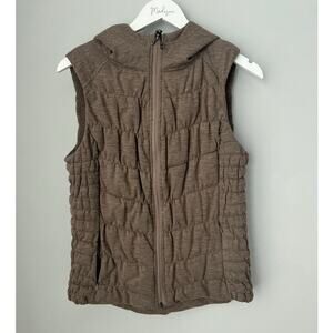 Be by Blanc Noir Quilted Puffer Vest Neutral Hood Zip Comfy Womens Size Medium